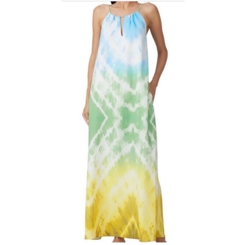 Amanda Uprichard | Julie Rainbow Tie Dye Pocket Sleeveless Halter Maxi Dress S
